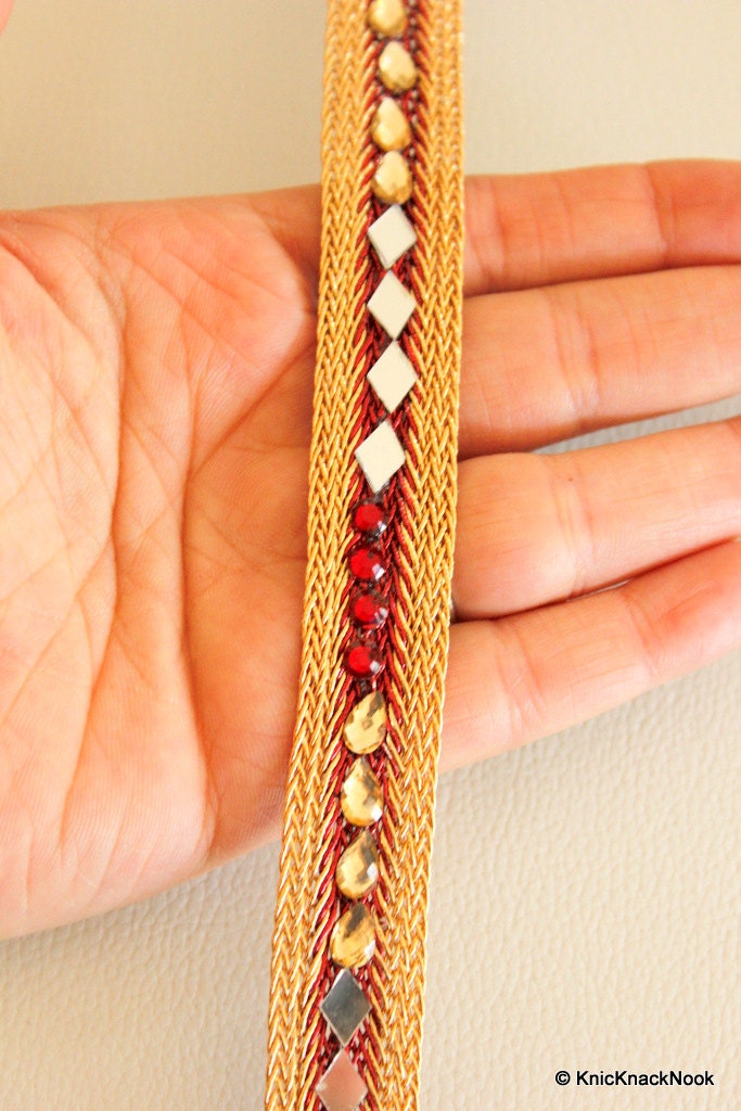 Maroon And Gold Woven Thread Lace Trim With Mirror And Etsy UK