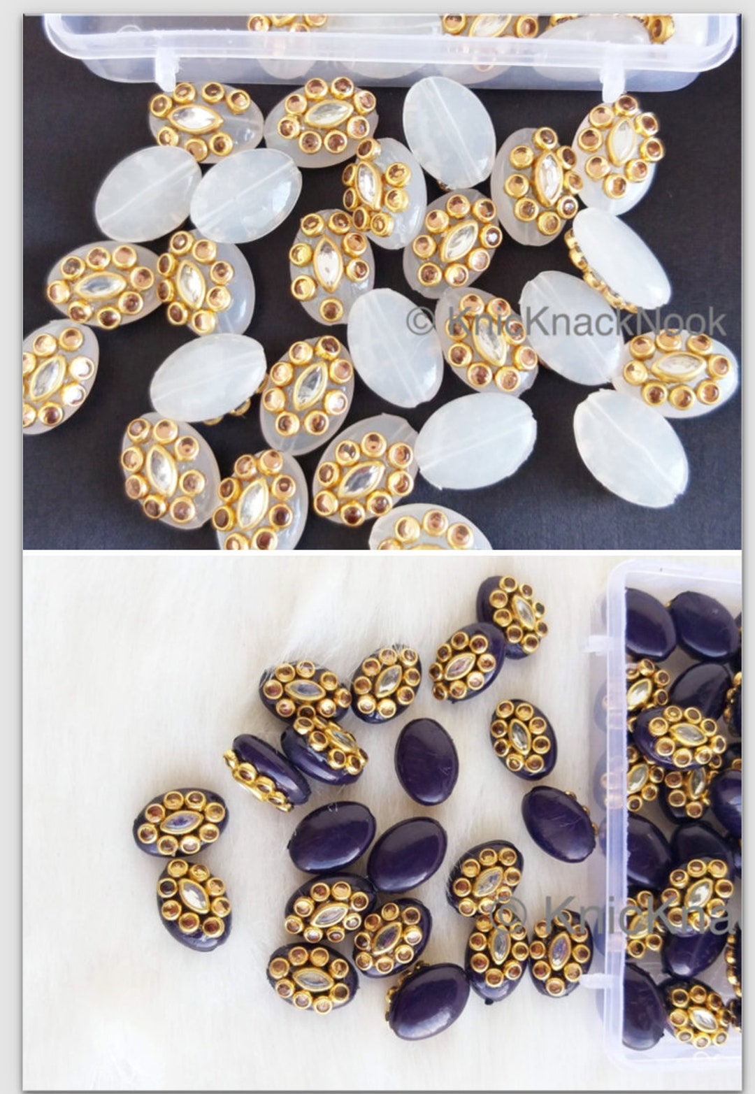 White / Black Acrylic Buttons With Kundan Stones, Indian Buttons, 14mm ...