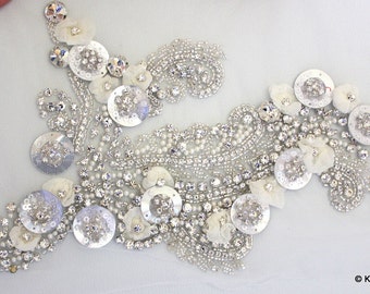 Faux Swarovski Crystal, Pearl, Silver Beaded Applique Wedding Bridal Accessories
