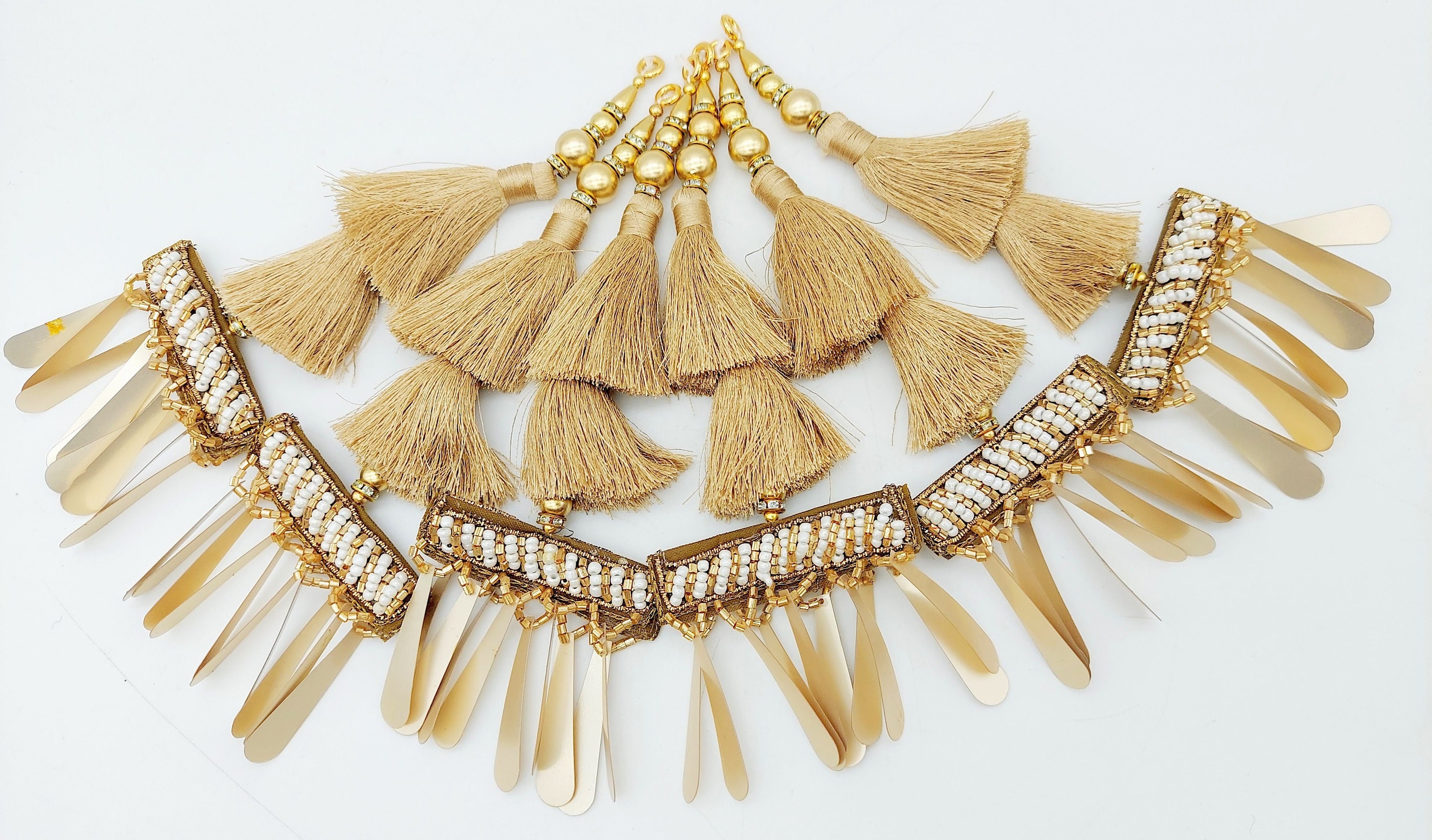 Gold Tassels With Long Gold Sequins and White and Gold Seed Etsy UK