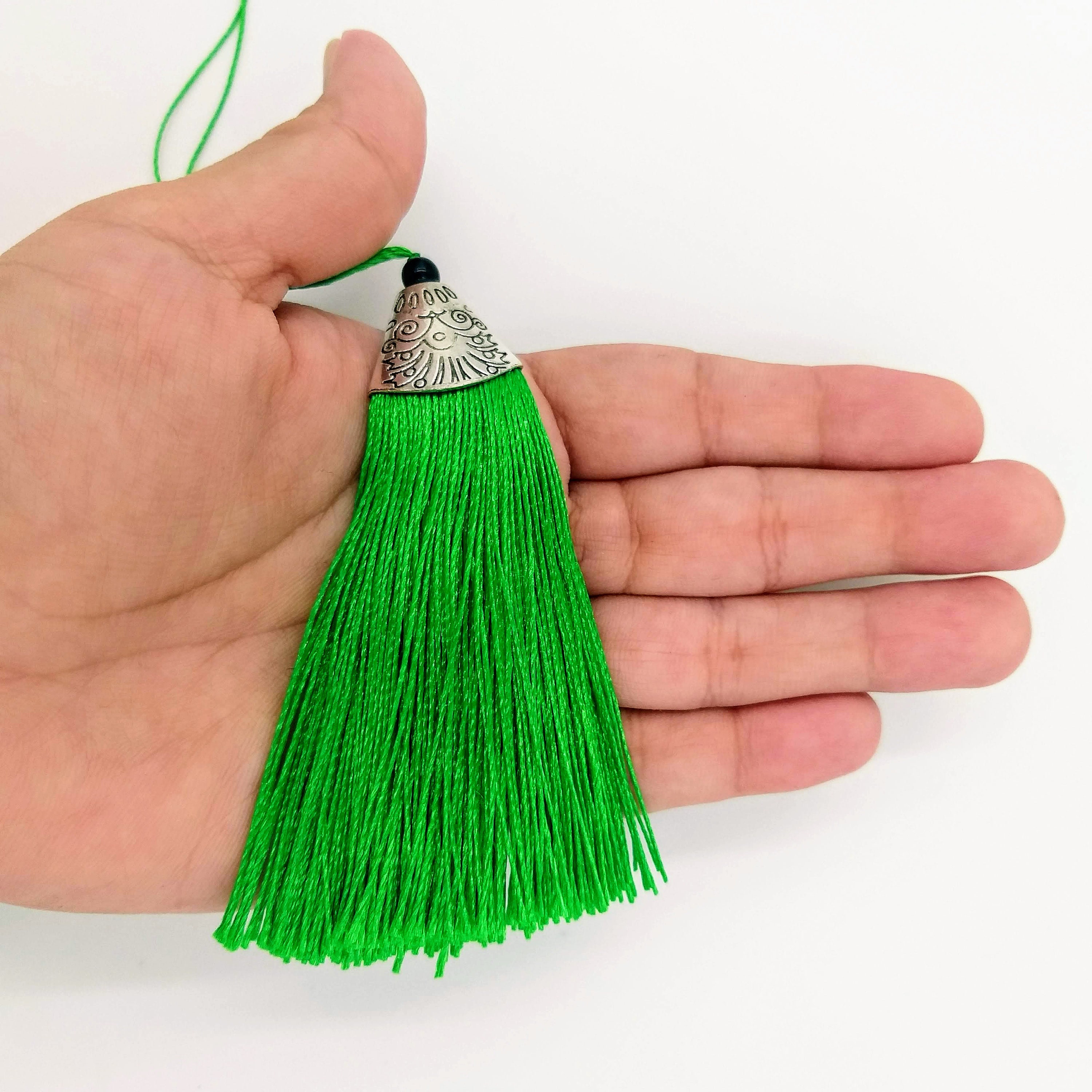 Green Tassels Artificial Silk Tassel With Cone Cap Earring Etsy UK