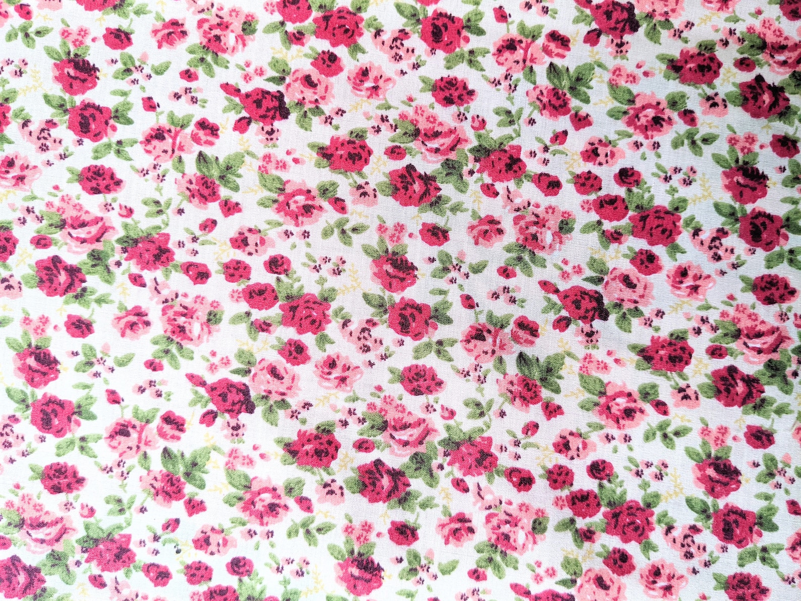 Cream Poly Cotton Pink Rose Fabric Floral Fabric Small Print Etsy
