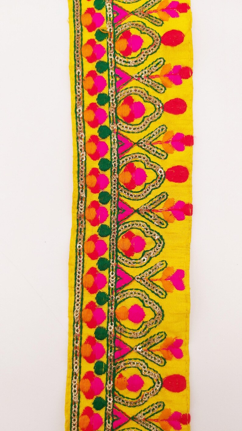 Yellow Fabric Trim With Green Fuchsia Pink Red and Yellow Etsy UK