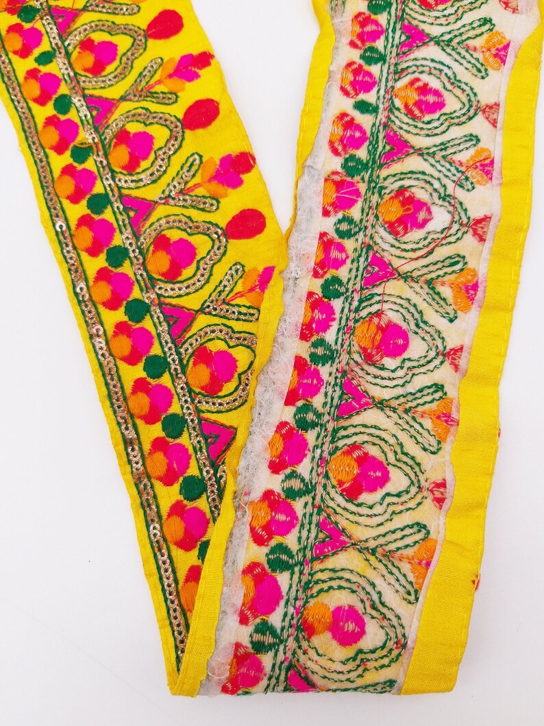 Yellow Fabric Trim With Green Fuchsia Pink Red and Yellow Etsy UK