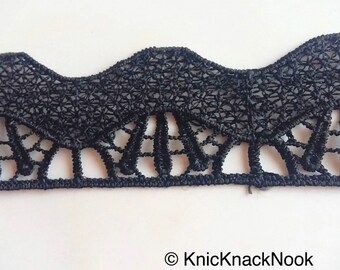 Black Embroidery Thread Cotton Lace Trim, Approx. 50 mm Wide