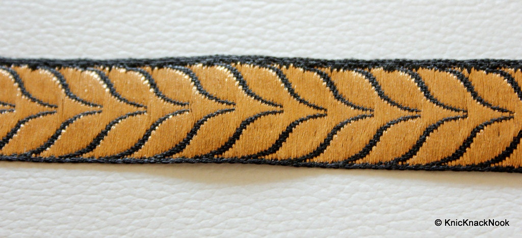 Black and Copper Silk Thread Embroidery One Yard Lace Trim