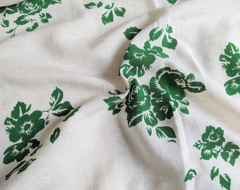 Tissu tissé à la main en coton floral blanc cassé et vert, tissu matelassé, tissu au mètre / tissu au demi-mètre