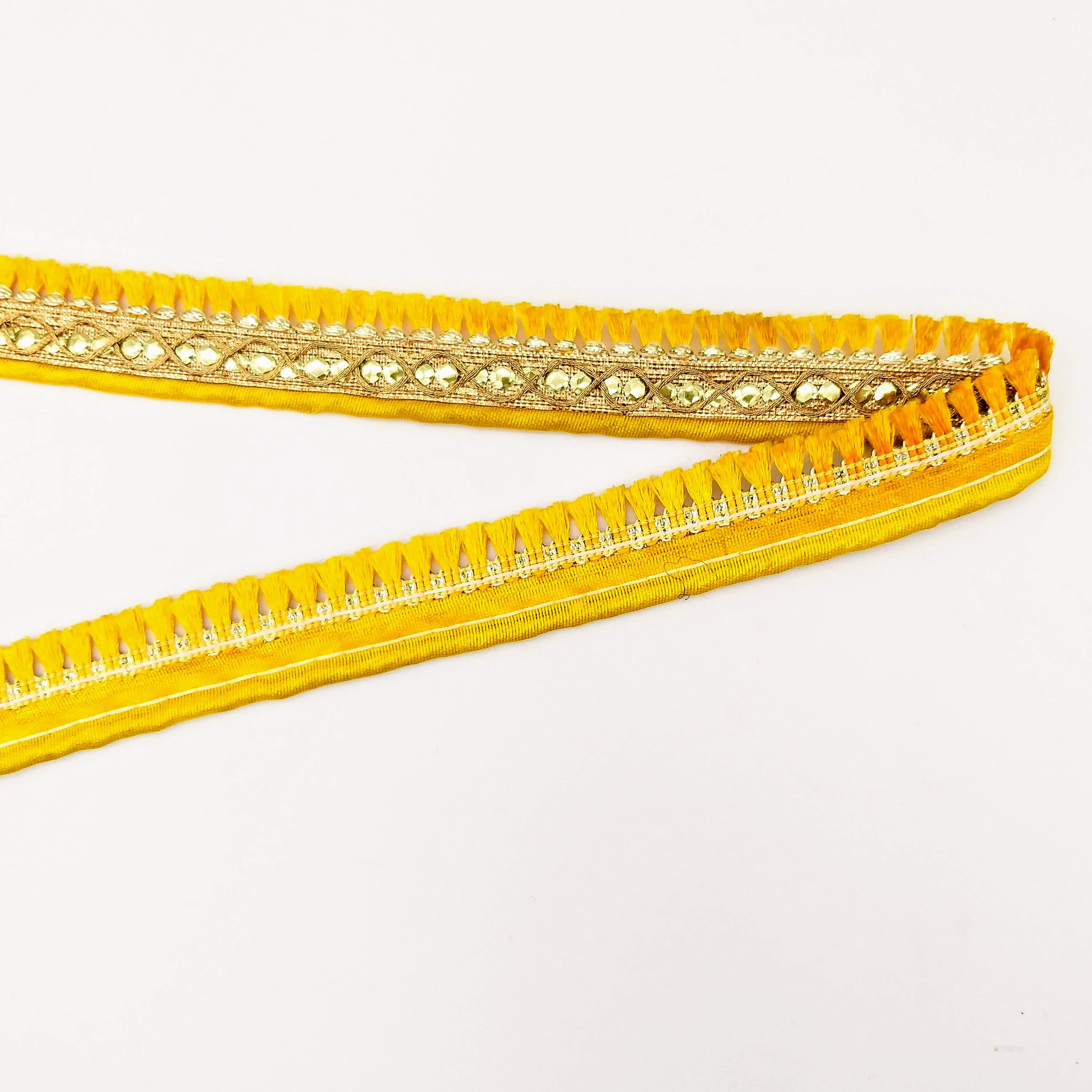 Yellow Tassels Trim Gold Fringe Trim Beaded Trim Tassels Etsy
