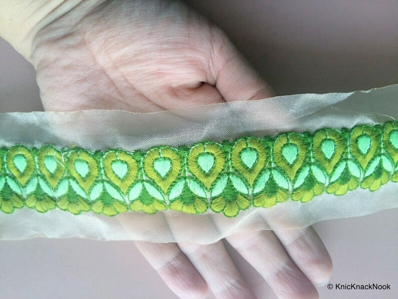 Buy Sheer Gold Fabric Trim With Floral Thread Embroidery One Yard