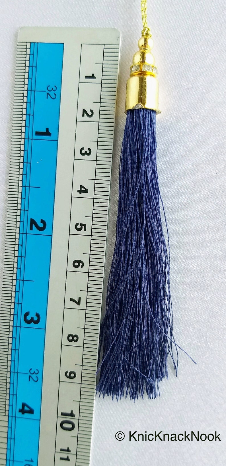 Nylon Tassels x 12 Tassel Charms Midnight Blue Tassels With Gold Cap And Beads