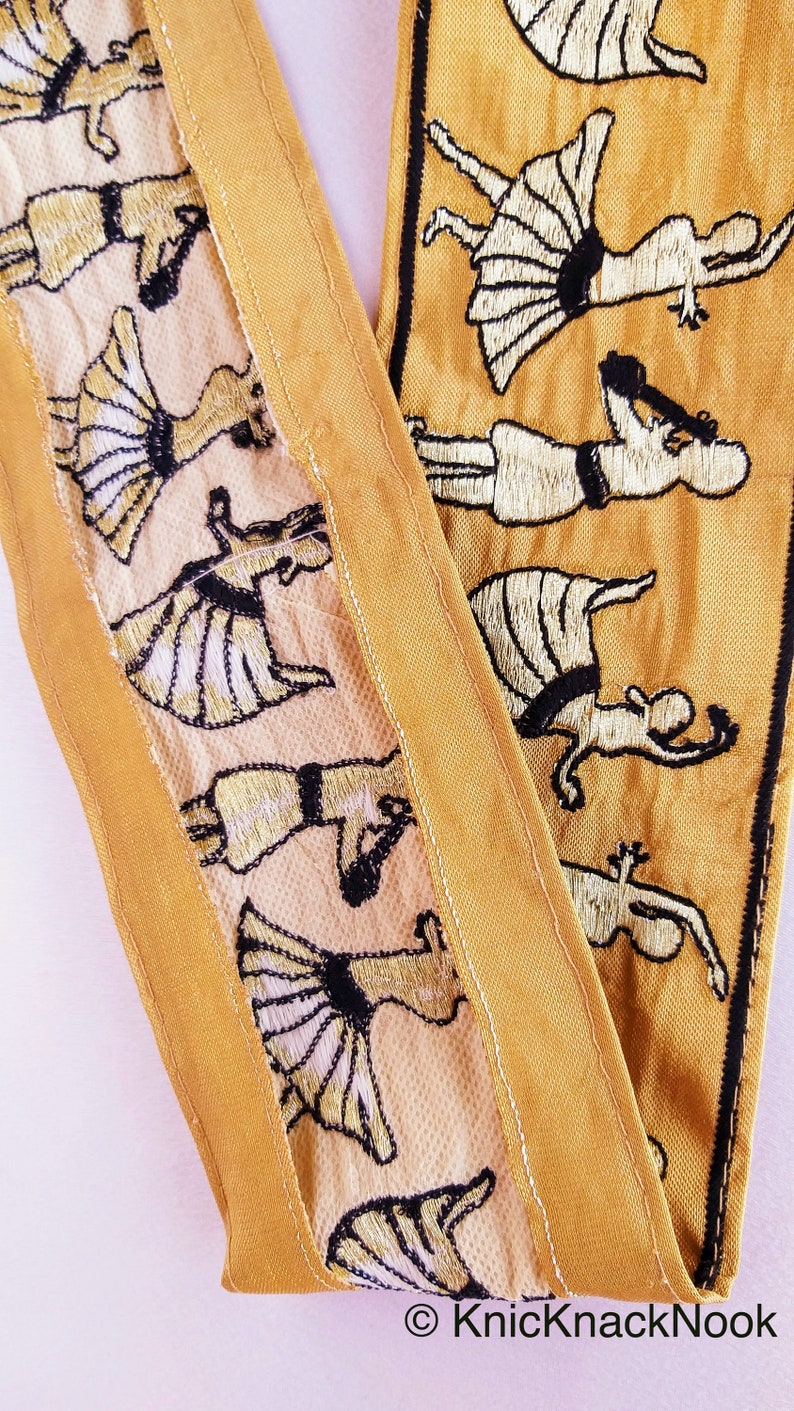 Approx Dance Music Trims Beige Fabric Trim With Embroidered Dancers And Musicians in Gold /& Black Blue 80mm 210119L514 15