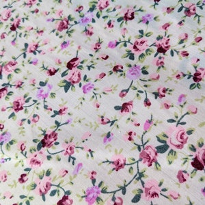 Pink Rose Floral Fabric: Small Print Poly Cotton Quilting Fabric