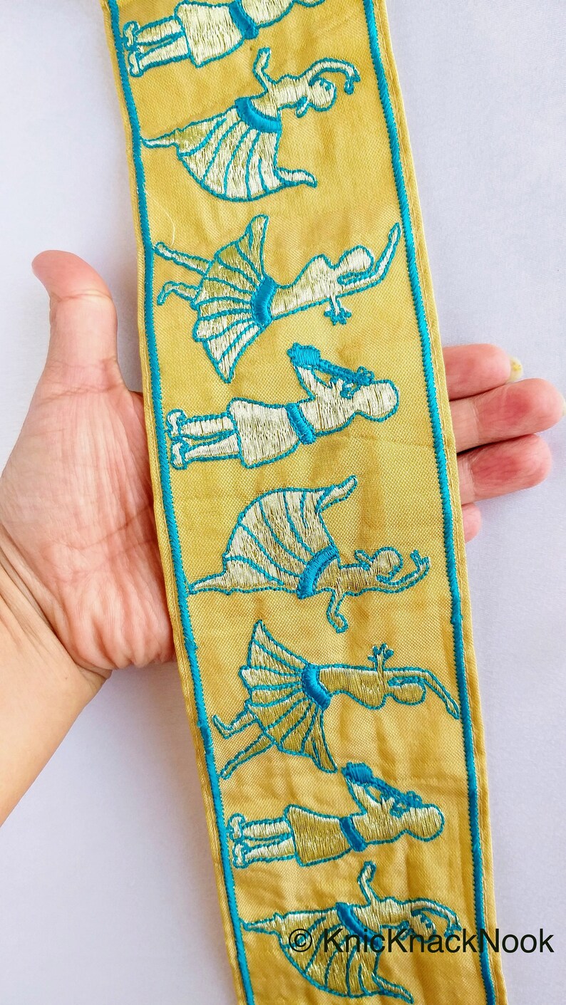 Approx Dance Music Trims Beige Fabric Trim With Embroidered Dancers And Musicians in Gold /& Black Blue 80mm 210119L514 15