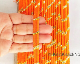 Orange And Gold Stripes Piping Cord Trim, Approx. 8 mm wide, One Yard Trim, Lehariya Trim