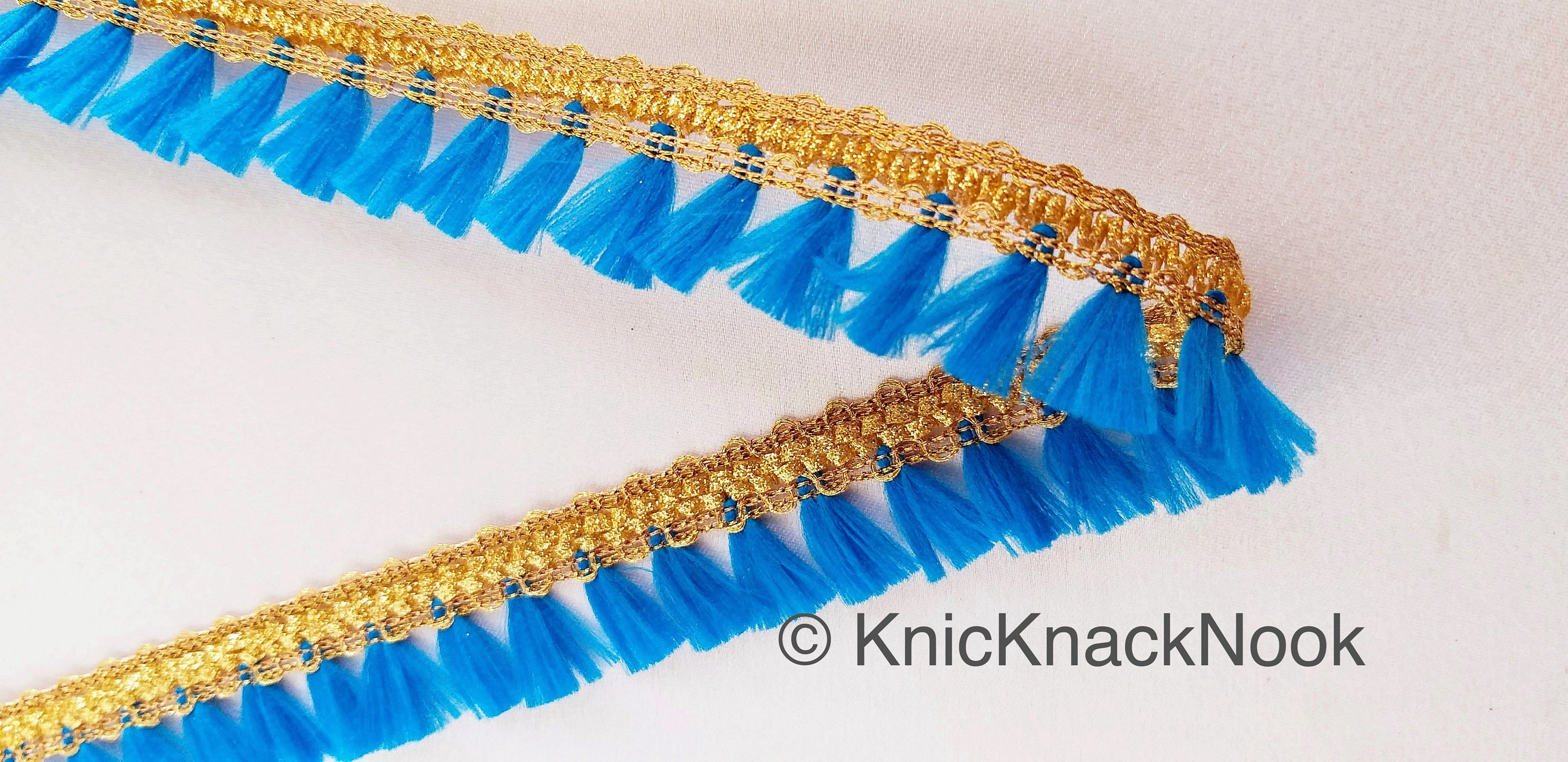 Blue Tassels Trim Gold Fringe Trim Beaded TrimTassels Trim Etsy
