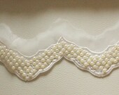 White Pearl Organza Fabric Scallop Lace Trim One Yard 80mm (Curve to Curve) Wide - 030315L140