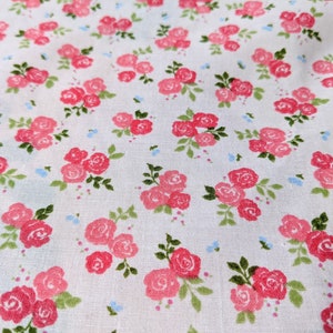 Pink Rose Floral Fabric: Poly Cotton Small Print