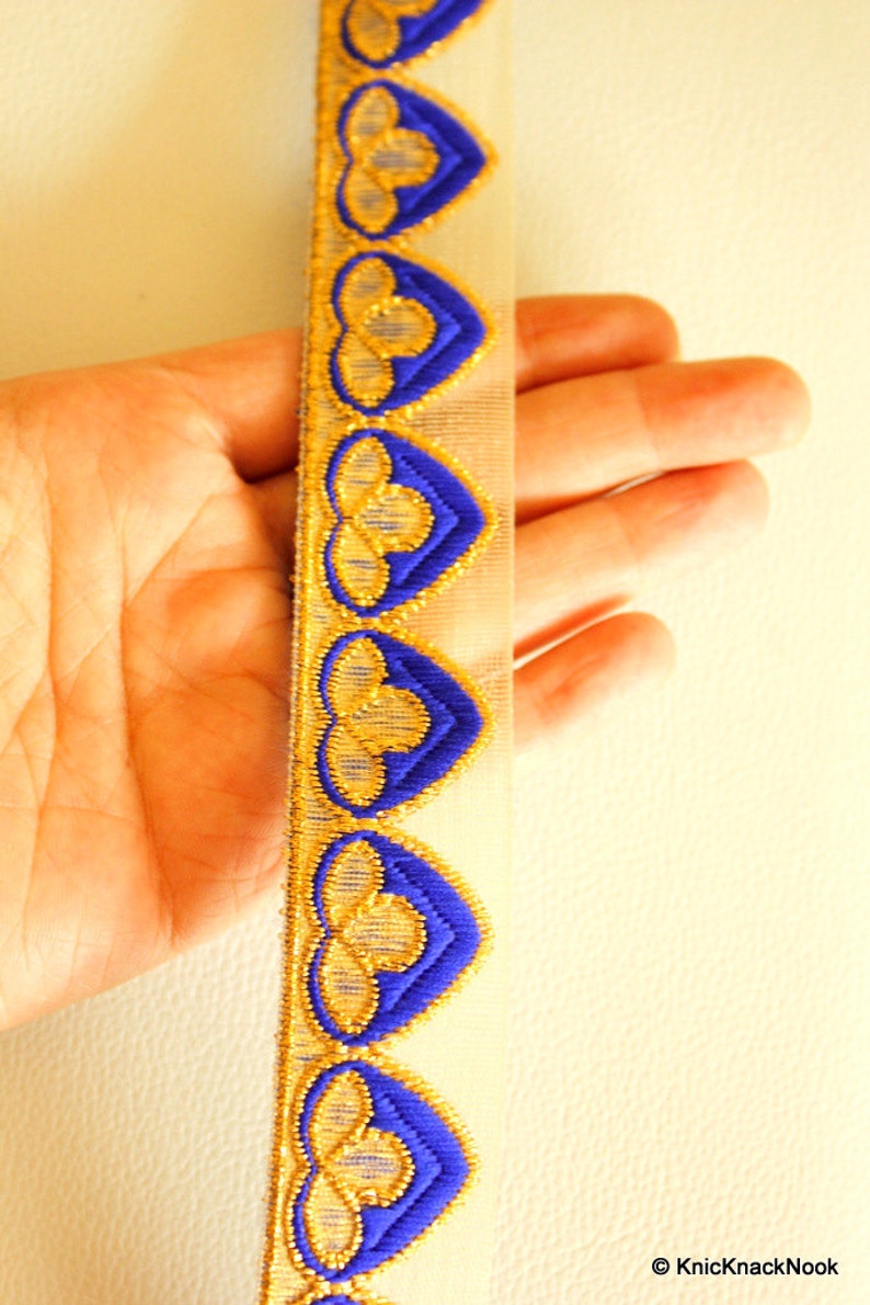 Gold Sheer Trim With Blue and Gold Embroidery Approx. 32mm Etsy UK