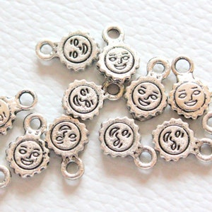 Silber Sonne zweiseitig Charms x 12