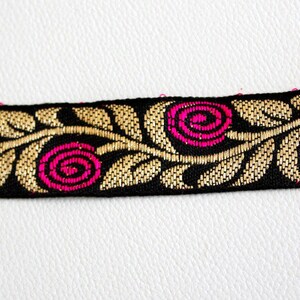 Borde negro al por mayor con hojas de rosa y oro de fucsia | Etsy