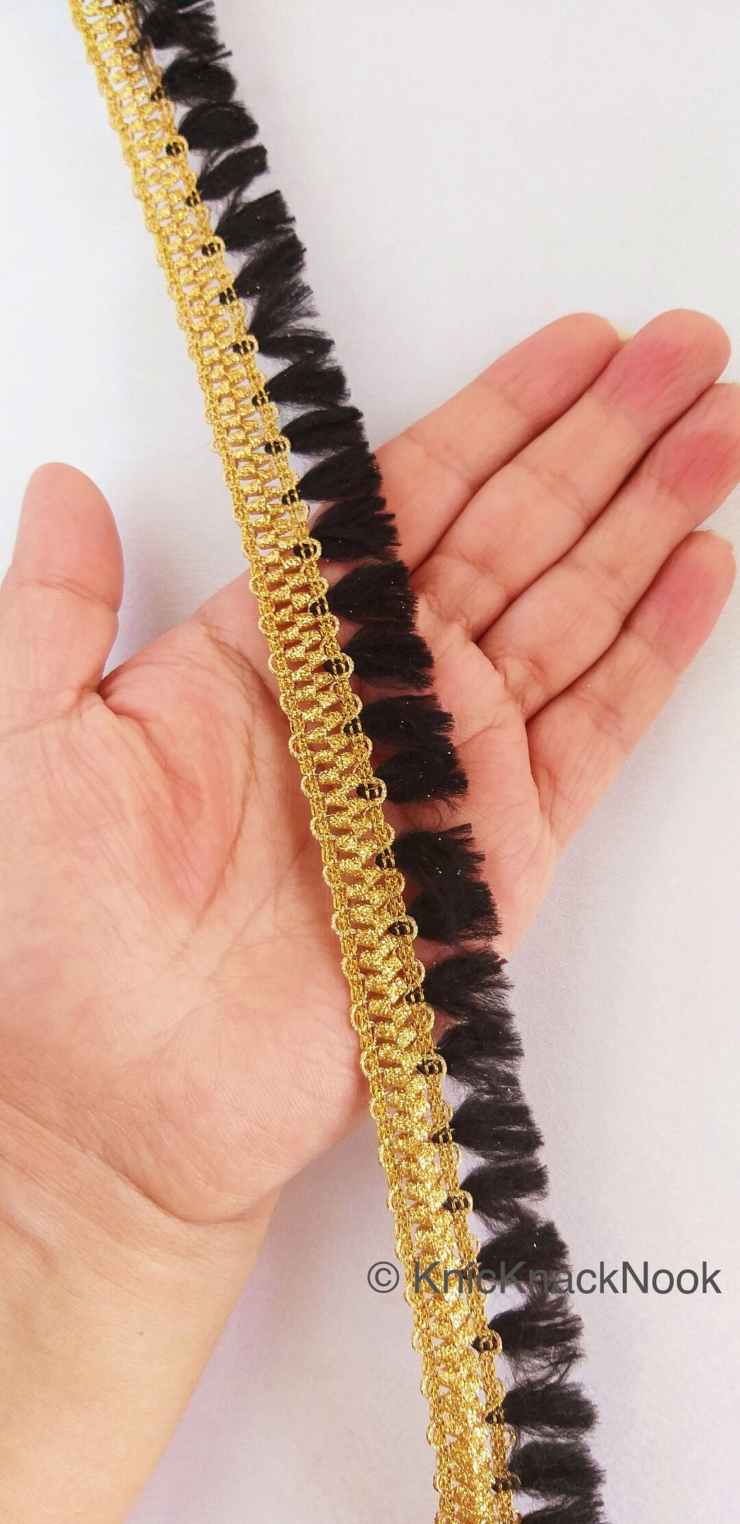 Black Tassels Trim Gold Fringe Trim Beaded Trimtassels Etsy