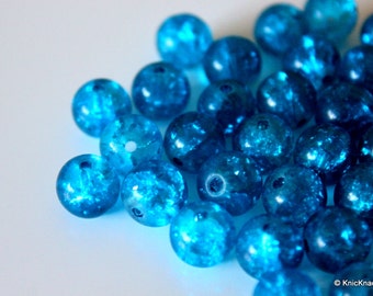 12 mm Turquoise Crackle Glass Beads x 10