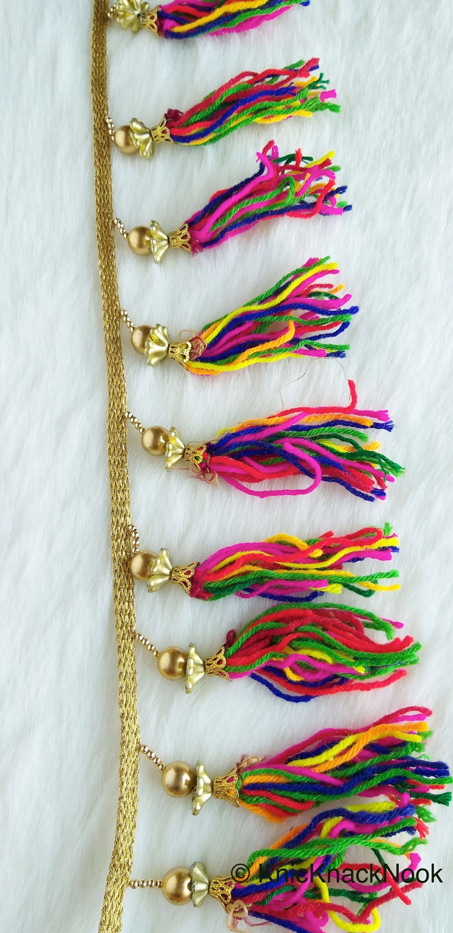 Multicoloured Tassels With Gold Beads Antique Gold Fringe Etsy