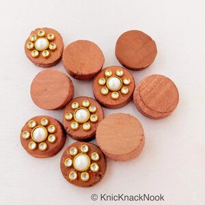 Brown Round Wood Buttons With Kundan Stones, Indian Buttons, 16mm ...