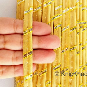 Wheat Brown And Gold Stripes Piping Cord Trim, Approx. 8 mm wide, One Yard Trim, Lehariya Trim