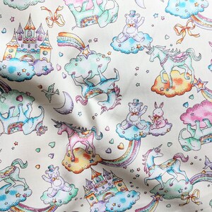 Rainbow Fabric, 100% Cotton, Unicorns And Castles Fabric, Sewing Fabric, Nursery Fabric Quilting Fabric Fabric by Half Metre / Metre