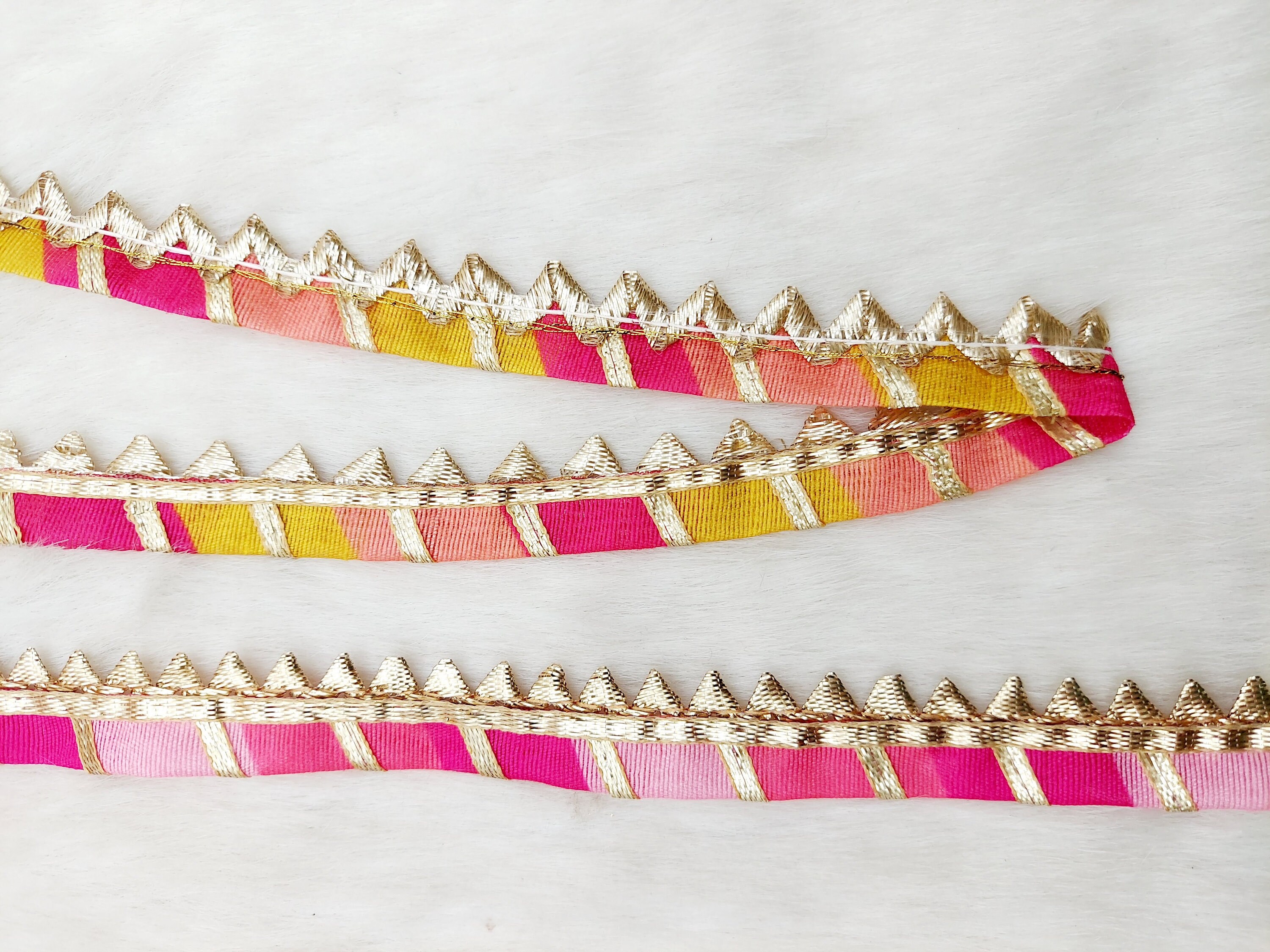 Fringe Bunting Trim With Gold Gota Patti Lace, Approx. 18mm