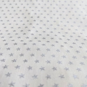 White Cotton Poplin Fabric With Silver Stars Christmas Fabric, Festive Fabric, Holiday Fabric, Sewing Fabric