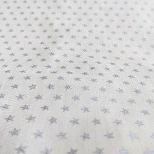 White Cotton Poplin Fabric: Silver Star Festive Holiday Sewing