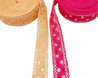 Embroidered Lace Trim Sequins Trim 9 Yard Decorative Sari Border Costume Ribbon Crafting Sewing Tape