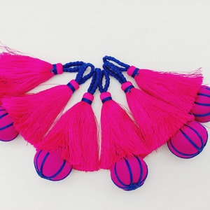 Fuchsia Pink and Blue Pumpkin Tassels, Latkan, Indian Tassels, Latkans, Decorative Tassels, Sewing Latkans, Thanksgiving Craft Supplies