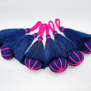 Navy Blue and Fuchsia Pink Pumpkin Tassels, Latkan, Indian Tassels, Latkans, Decorative Tassels, Sewing Latkans, Thanksgiving Craft Supplies