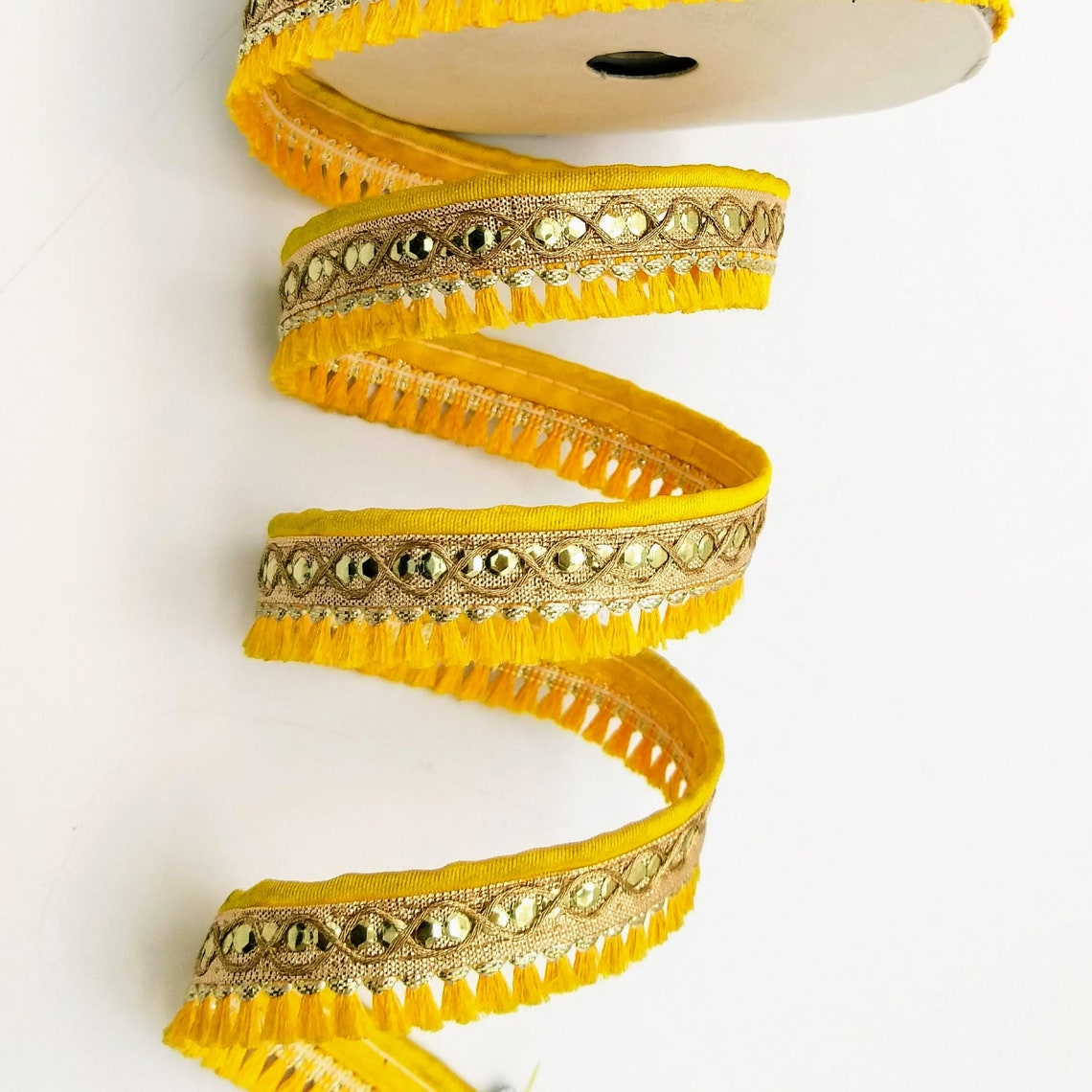Yellow Tassels Trim Gold Fringe Trim Beaded Trim Tassels Etsy