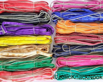 Satin Lace Trim Ribbon With Silver Gold Bead Piping, 13 Variations, Approx. 11 mm wide