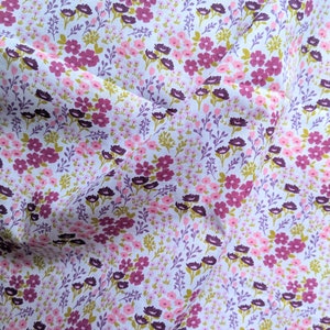 Pink & Purple Floral Poly Cotton Fabric: Small Print Quilting Material