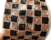 Black And Bronze Sequins Trim, Square Chequered Trim, Approx. 15 cm Wide - 140316L273