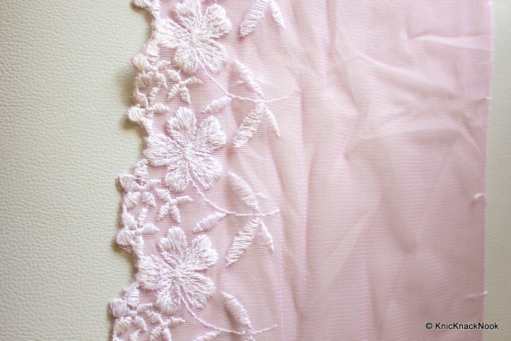 Pink Net Lace With White Flowers Embroidery Approx. 20cm Wide 030315L110 -   Ireland