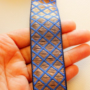 Blue And Copper Thread Embroidery One Yard Lace Trim 32mm Wide