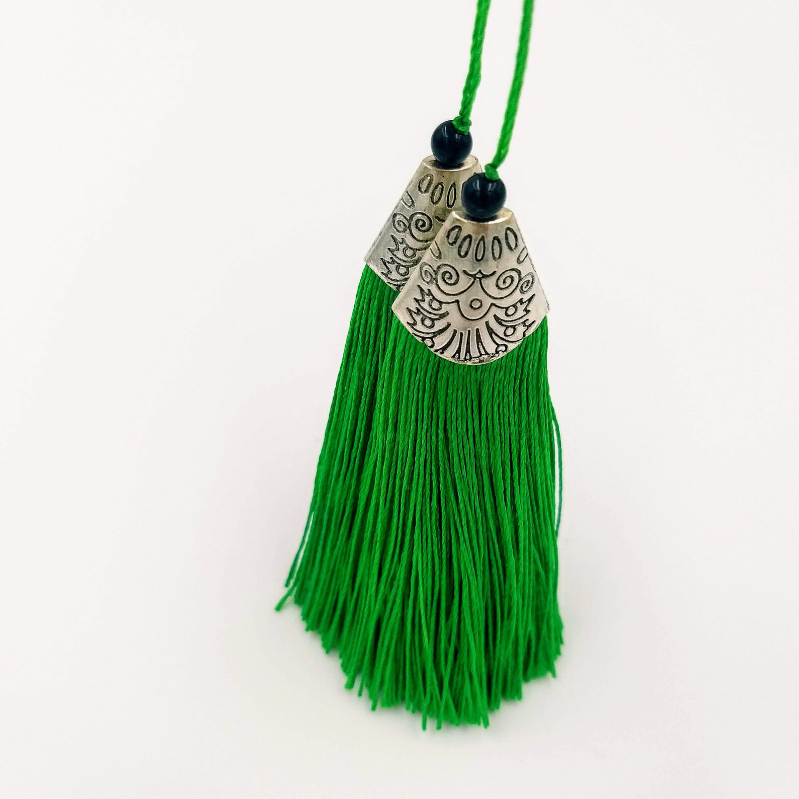 Green Tassels Artificial Silk Tassel With Cone Cap Earring Etsy UK