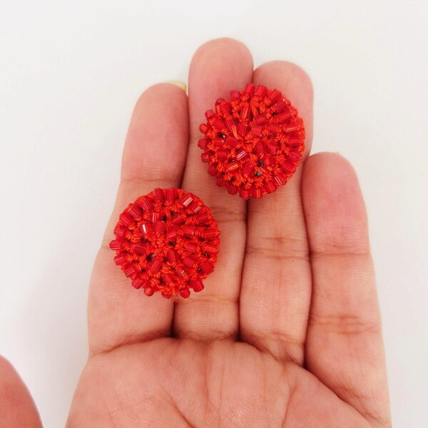 Handmade Red Buttons, Beaded Buttons, Boho Buttons, Craft Buttons, Decorative Buttons 20mm Wide x 4