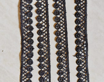 Black Thread Trim, Cotton Lace Trim, Circle Wheel Trim, Trim By 5 Yards, Approx. 15mm Wide