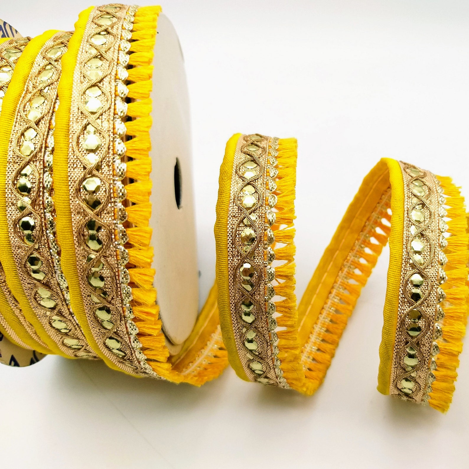 Yellow Tassels Trim Gold Fringe Trim Beaded Trim Tassels Etsy