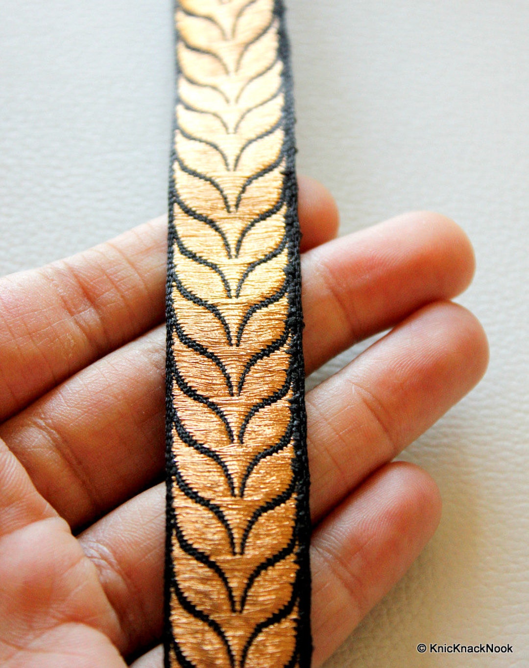 Black and Copper Silk Thread Embroidery One Yard Lace Trim