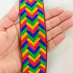Jacquard Weave Trim: Colorful Chevron Ribbon Sash, 40mm Wide
