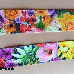 Yellow, Purple, Green, Red And Blue Soft Cotton Velvet like Printed Floral Design Trim, Approx. 37mm Wide 200317L27 image 4
