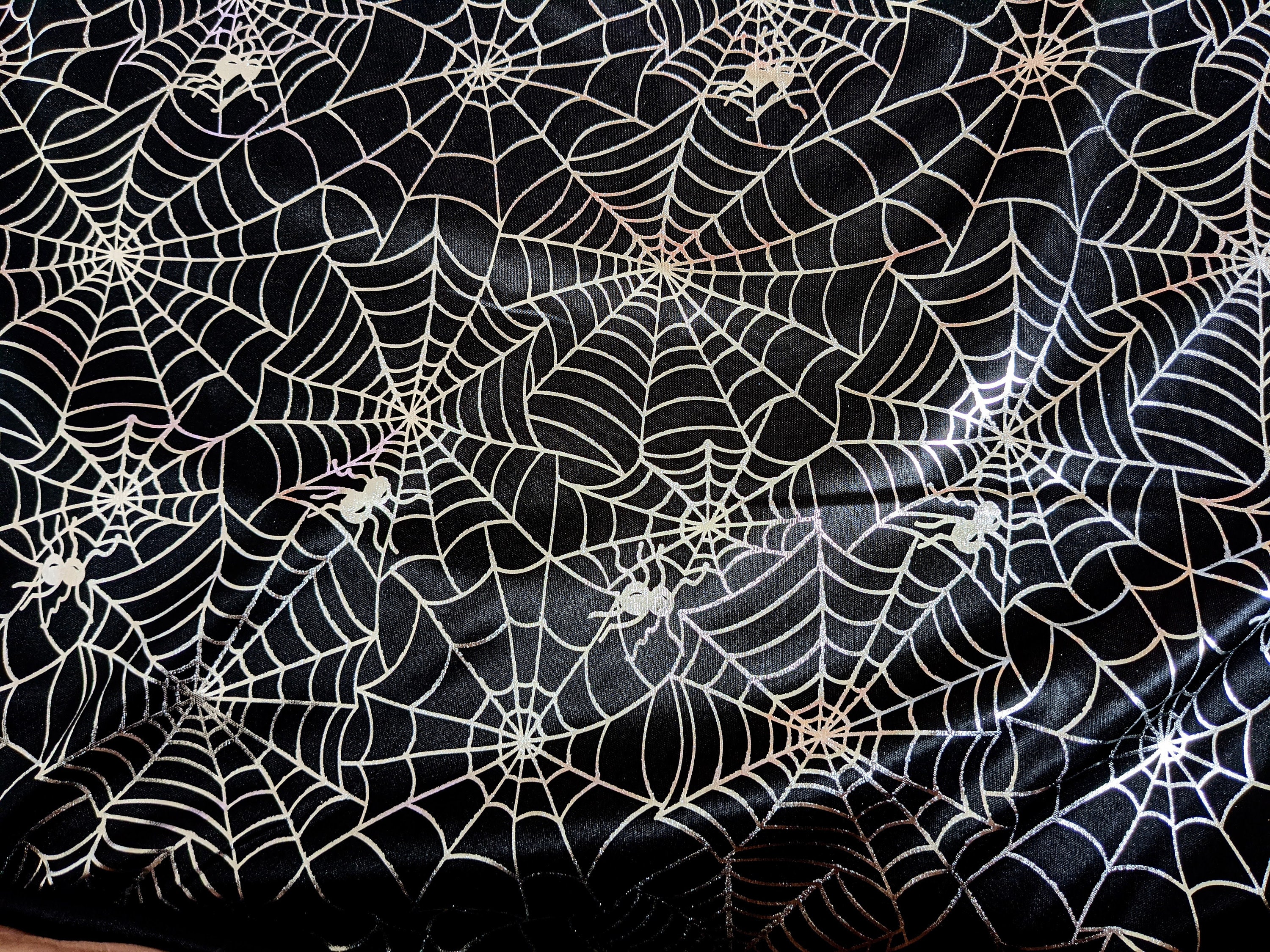 Black Spiderweb Foil Fabric: Halloween Polyester, 58" Wide